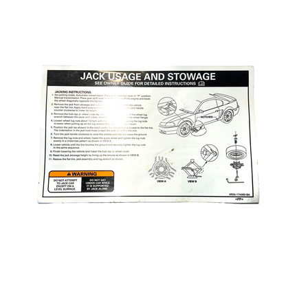 1999-2004 Ford Mustang Trunk Spare Jack Usage & Stowage Guide Paper Instructions