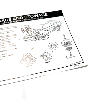 1999-2004 Ford Mustang Trunk Spare Jack Usage & Stowage Guide Paper Instructions